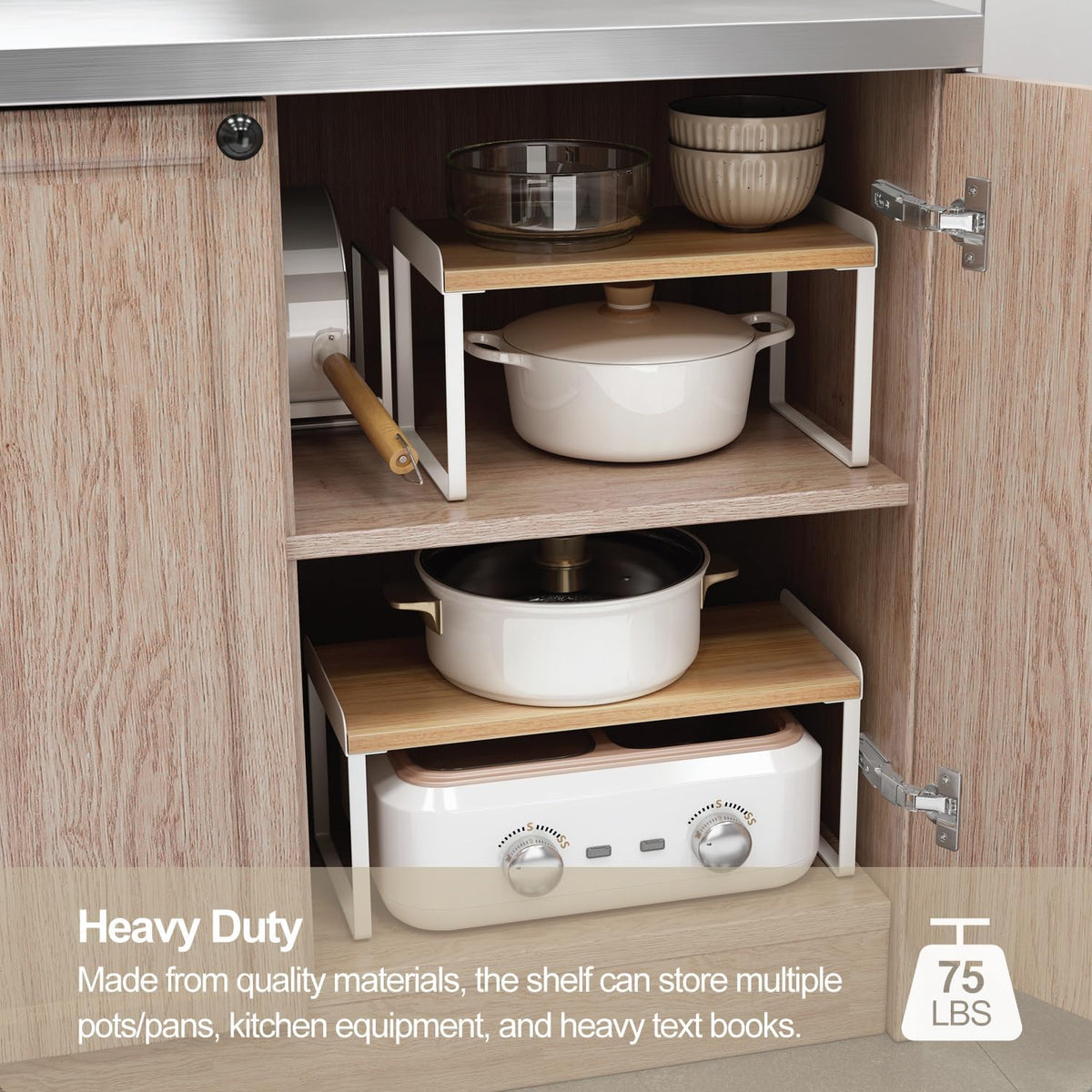 Mitus Stacking Wood Shelf Organizer, Counter Cabinet Storage Rack, Set of 2