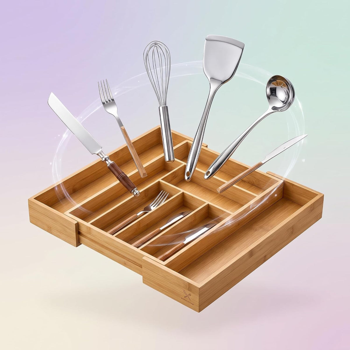 Bamboo Expandable Silverware Drawer Organizer, Utensil Tray
