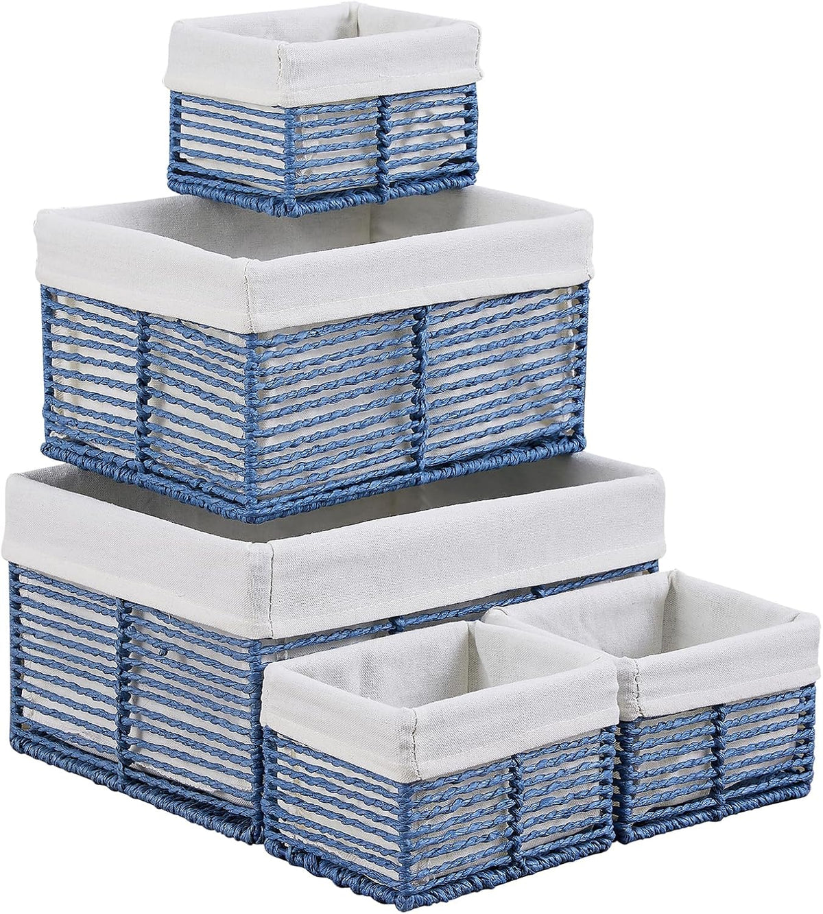Vagusicc Wicker Storage Basket, Hand-Woven Paper Rope Wicker Baskets, Rectangular Small Wicke Baskets for Organizing, Cube Storage Bins for Closet/Clothes/Dresser, Blue, 5-Pack