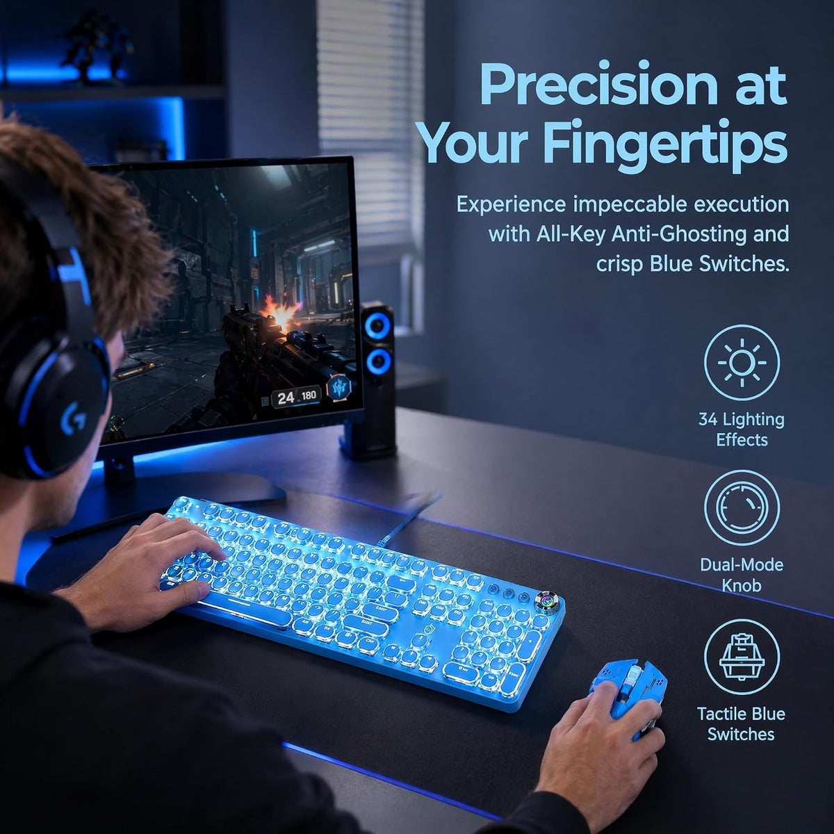 Basaltech Mechanical Gaming Keyboard and Mouse Combo, Blue