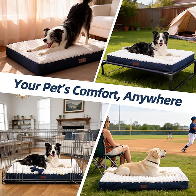 Orthopedic Dog Bed with Firm High-Density Egg Crate Foam, Soft Short Plush Surface Pet Beds,Machine Washable with Removable Cover & Non-Slip Bottom for Medium Breeds (Blue, 29" L x 18" W x 3" H)