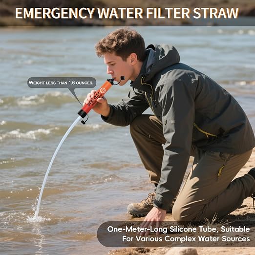 Emergency Water Filter Straw, Personal Survival Water Filtration System