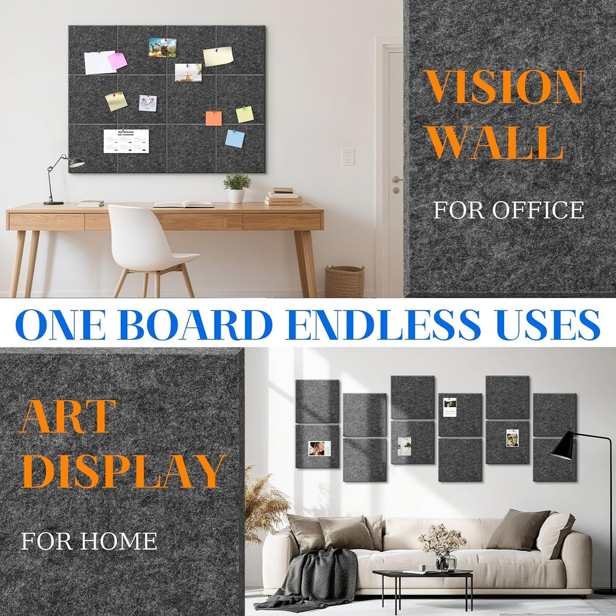 DOLLAR BOSS Felt Cork Board Tiles 48"x36" Bulletin Board, 12 Pcs Dark Grey