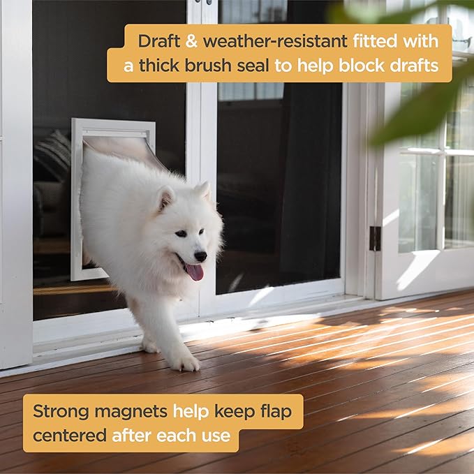 Hakuna Pets Deluxe Aluminum Pet, Cat and Dog Door with 2-Way Locking Panel for Screens, Doors and Walls up to 2.8" Thick, Large, White