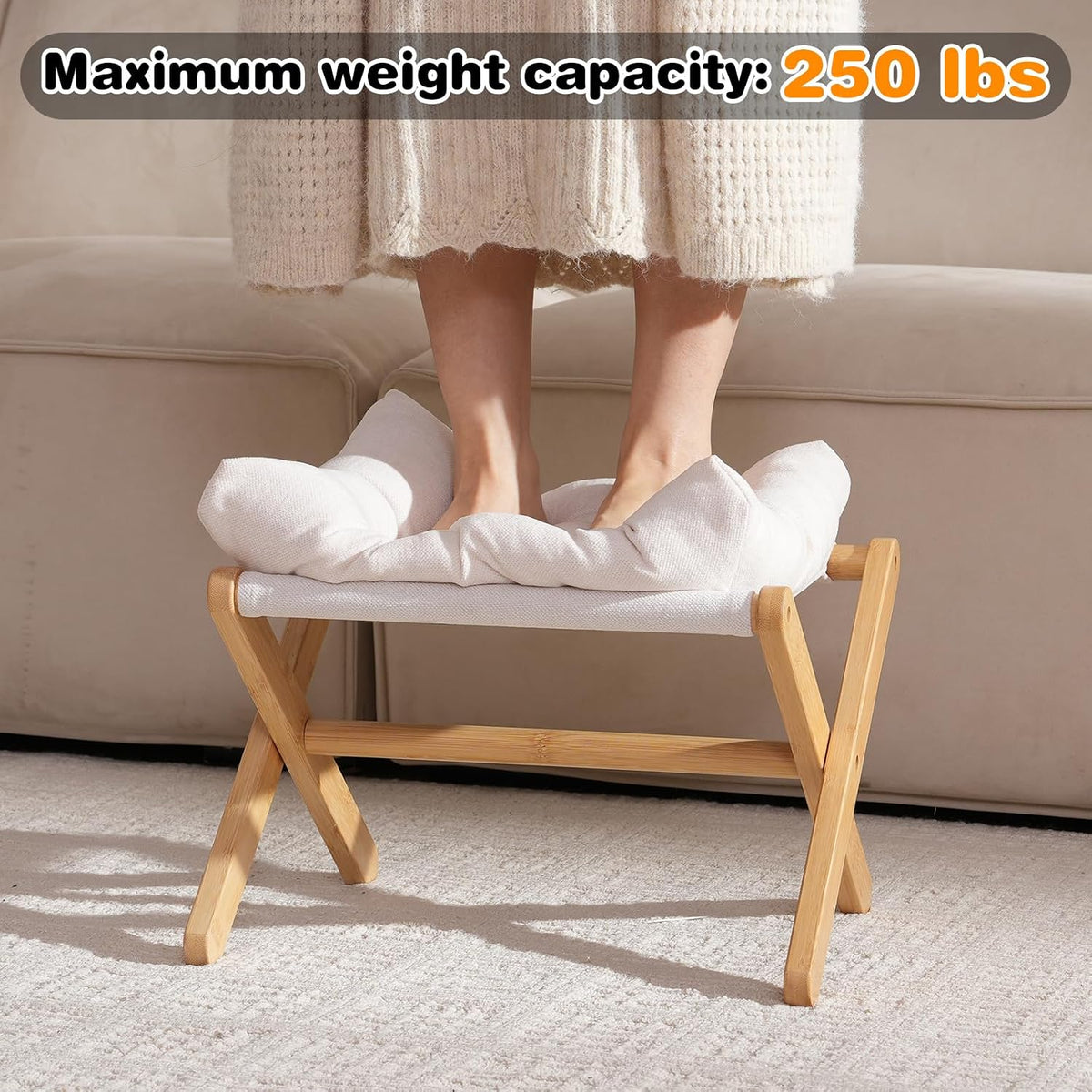 Baveke Foldable Ottoman Foot Rest for Chair, Small Foot Stools Ottoman for Home Decor, Space-Saving Foot Rest for Couch Living Room, Bedroom, Entryway