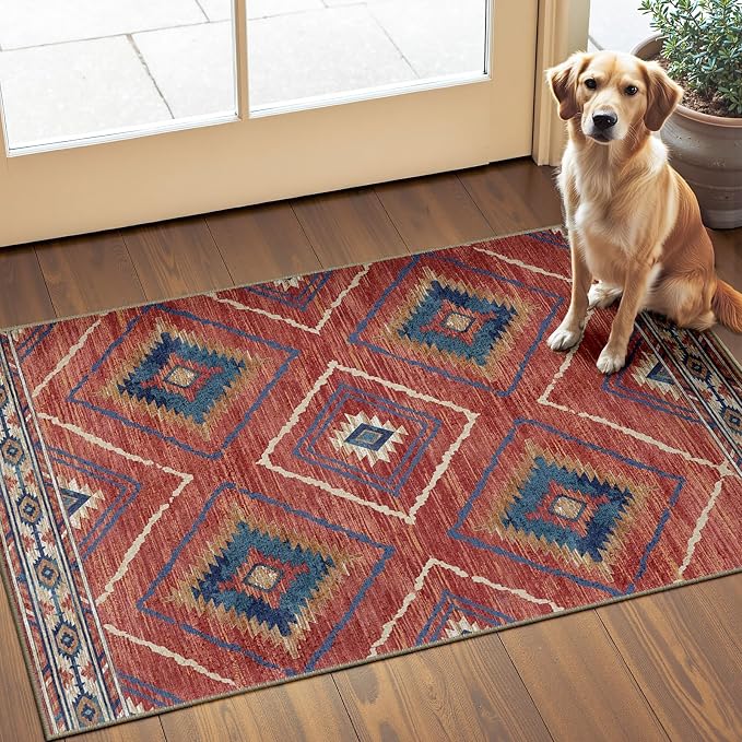 Area Rug 2x3 Rug Machine Washable Non-Slip Low Pile Print Pattern Western Rug