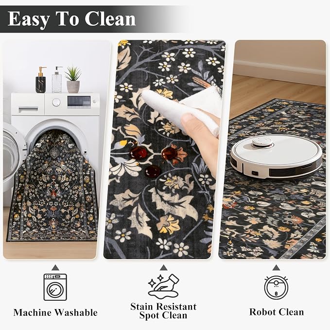 HEBE Washable Hallway Runner Rug 2'x 8' Non Slip Kitchen Rugs Runner, Low Pile