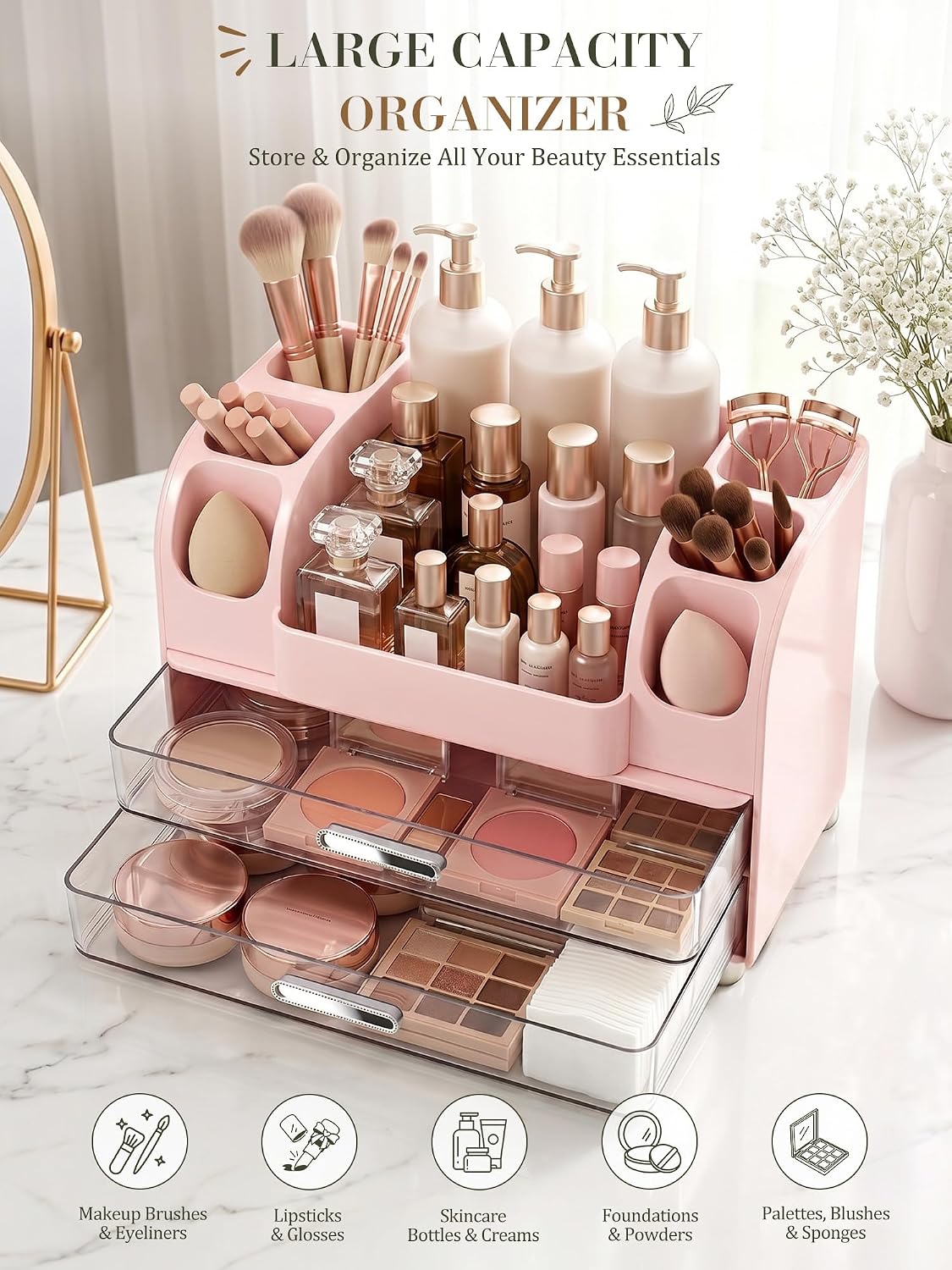 Large Makeup Organizer Countertop for Vanity Skincare Organizers