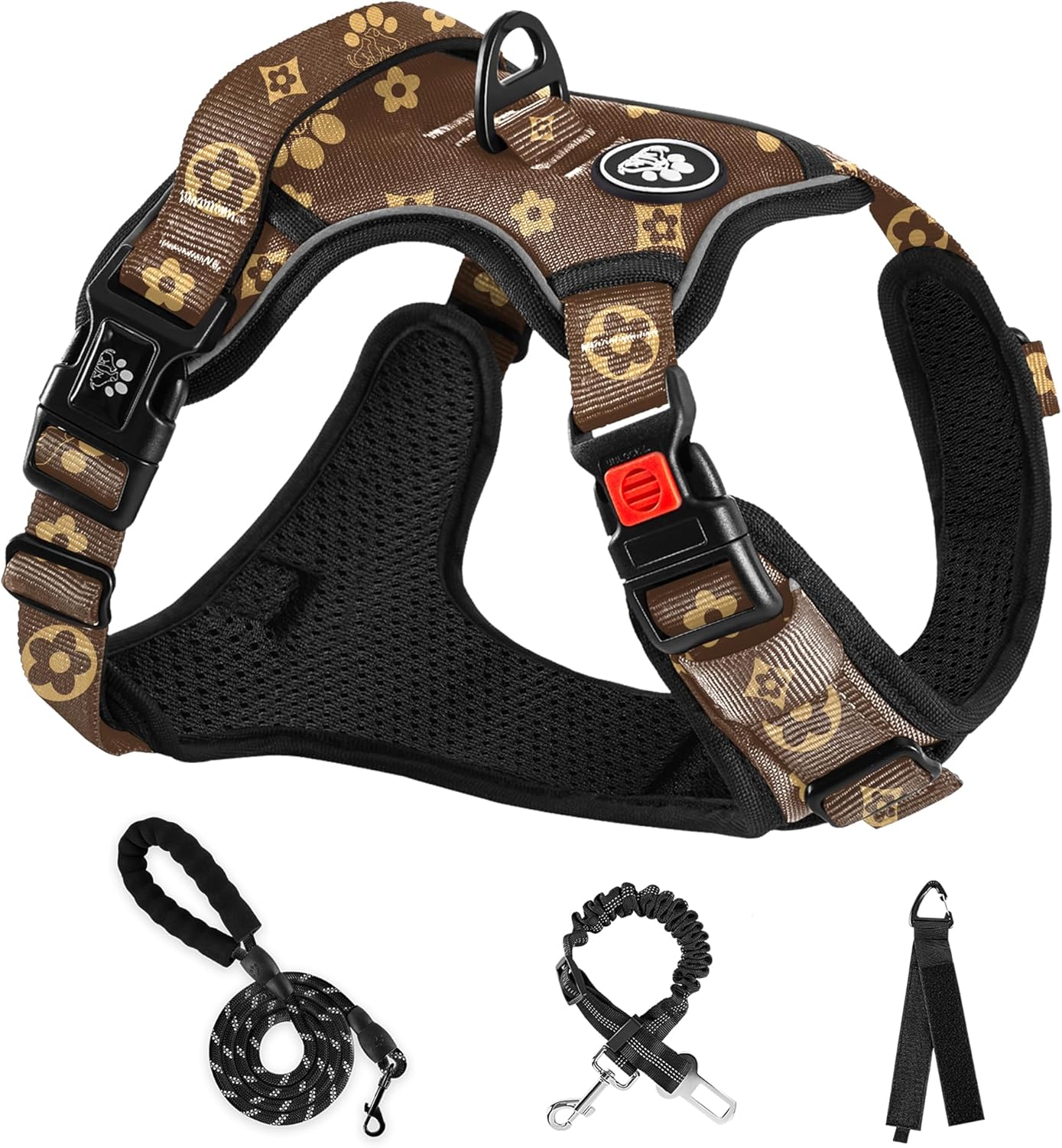 NESTROAD No Pull Dog Harness,Adjustable Oxford Dog Vest Harness with Leash,Reflective No-Choke Pet Harness with Easy Control Soft Handle for Large Dogs(Large,Dark Brown)