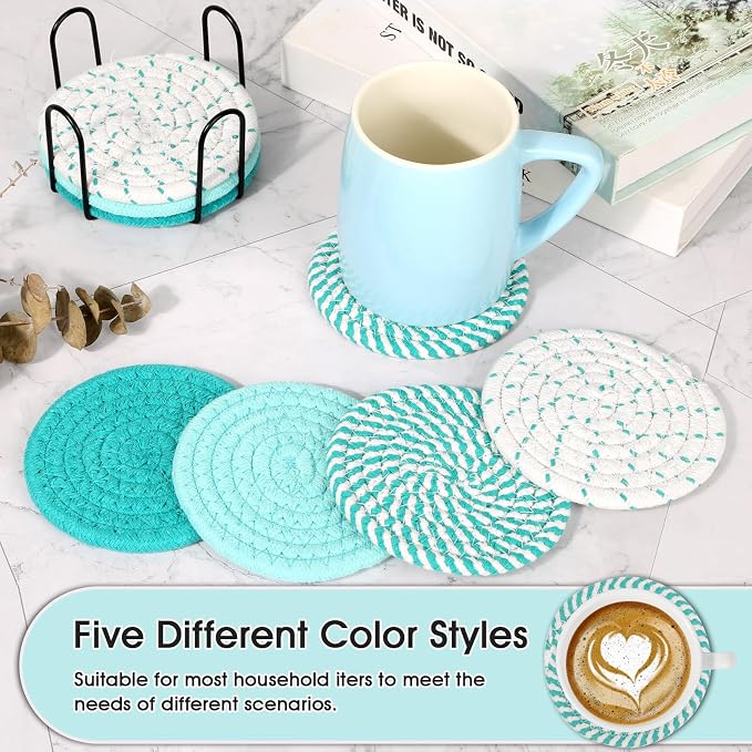 8 Pcs Coasters for Drink with Holder, 4 Colors Absorbent Coasters for Drinks