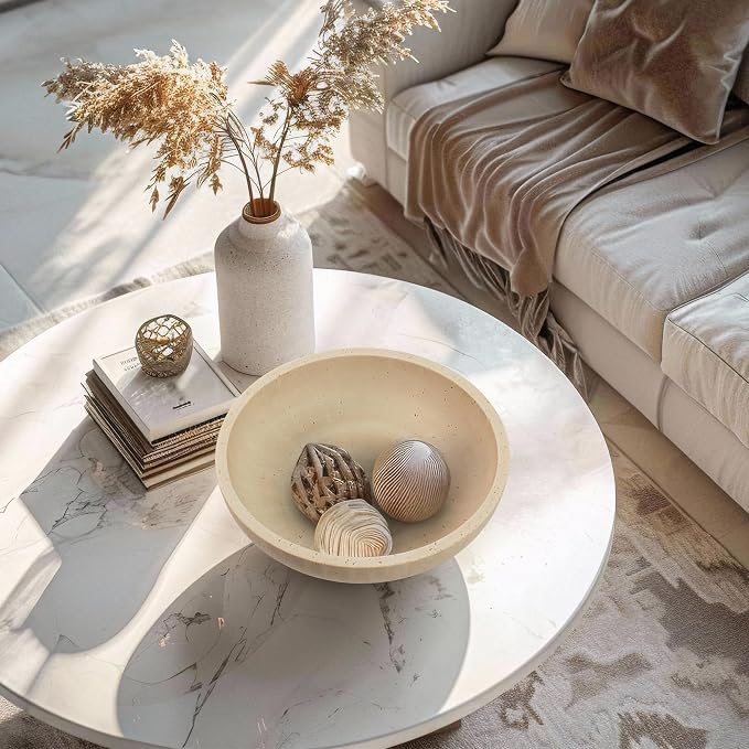 Decorative Resin Bowl, Large Fruit Bowl, Artificial Travertine Beige | Perfect