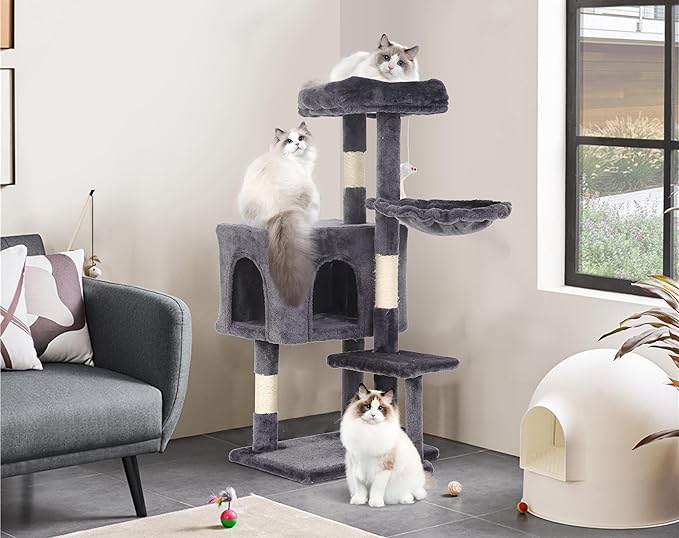 Cat Tree Tower, 36" Small Cat Tower for Indoor Cats with Cat Scratching Post with Bed, Cat Condo, Hang Ball, Multi-Level Cat Climbing Tower Cat Trees Cat Furniture Activity Center, Light Grey