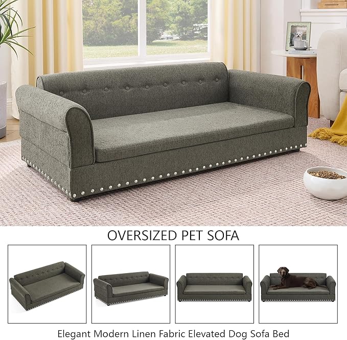 Oversized Pet Sofa Bed for Large Dogs, 55 Inch Modern Dog Couch with Orthopedic Memory Foam, Sturdy Furniture Style Pet Bed with Weight Capacity 220 lbs, (Grey)