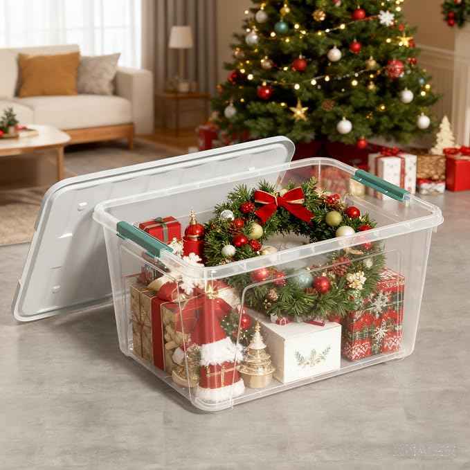 Zopnny Storage Box with Latch Lid, Stackable Durable Christmas Storage