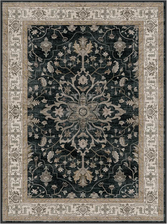 RELEANY Area Rugs Square 4ft Washable Non-Slip, Floral Vintage Distress