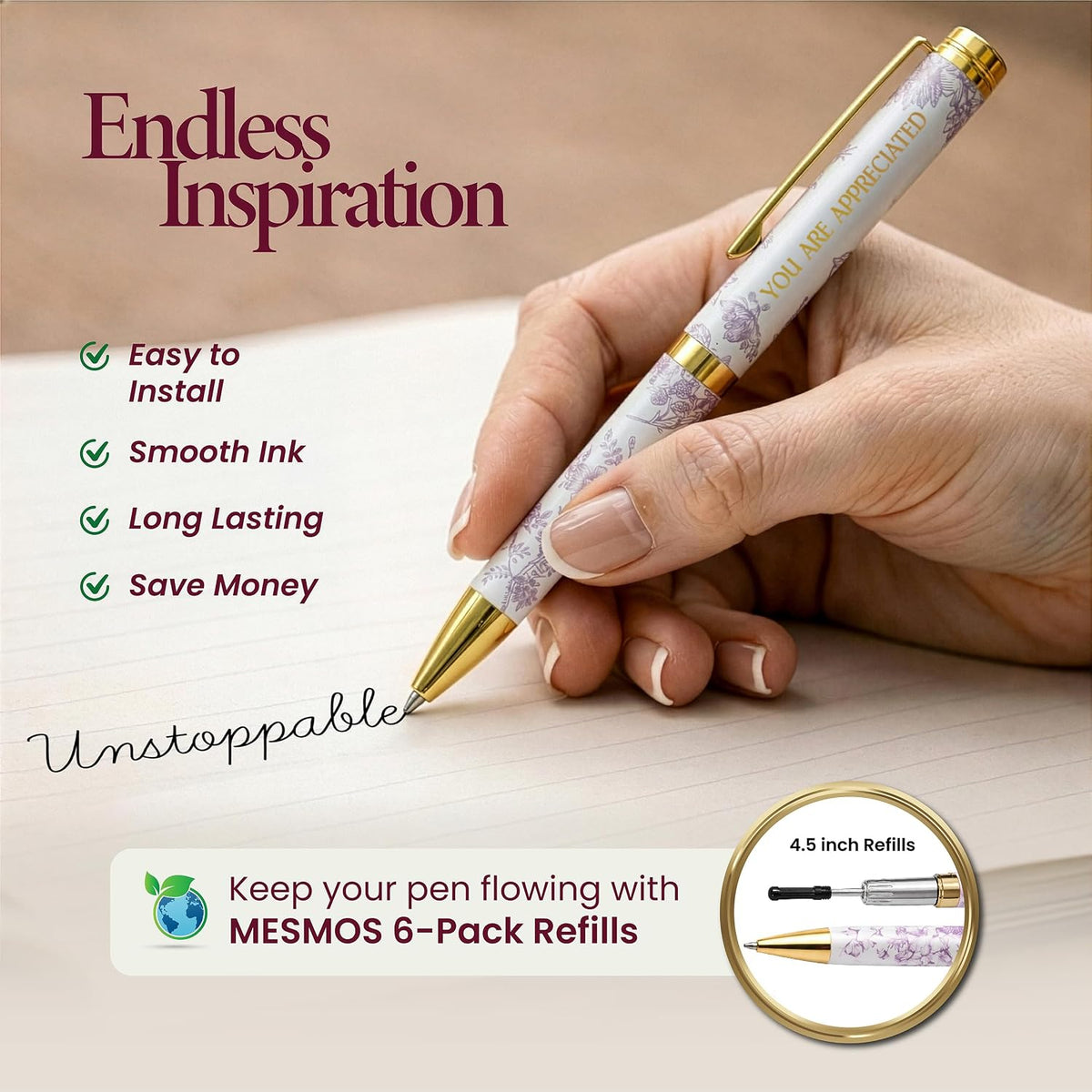 MESMOS High End Luxury Gift for Women, End of Year Teacher Gifts, German-Ink & 1mm Swiss-Tip, Fancy Pens for Women, Appreciation Gifts for Coworkers, Employees & Beautiful Unboxing Experience