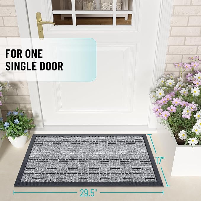 OLANLY Front Door Mat Outside Entrance 29.5x17, Heavy Duty Natural Rubber