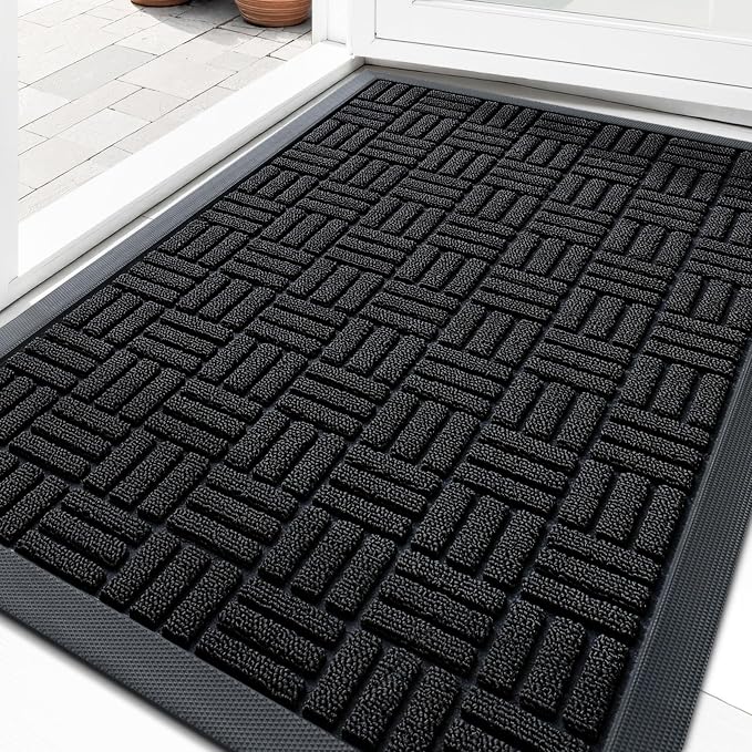 OLANLY Front Door Mat Outside Entrance 33x21, Heavy Duty Sturdy Natural Rubber