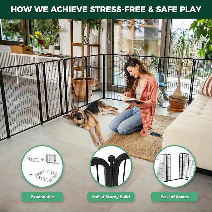 FXW Homeplus Unleashed Indoor Dog Playpen - Stress-Free and Safe Play, Heavy Duty 45 Inch 16 Panels Dog Pen for Large Dogs, Black│Patented