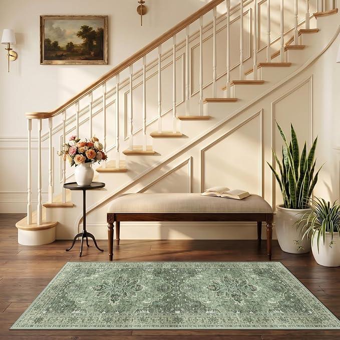 RELEANY Area Rugs Runner 2'6"x5' Washable Non-Slip, Floral Vintage Distress