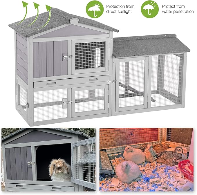 GUTINNEEN Chicken Coop Hen House with Run Outdoor Rabbit Cage Indoor Bunny Hutch with Waterproof Roof Poultry Cage,Rabbit Hutch with No Leakage Pull Out Tray
