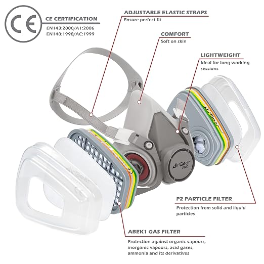 AirGearPro M-500 ABEK1-P2 Reusable Respirator Mask | Anti-Dust Gas mask Ideal