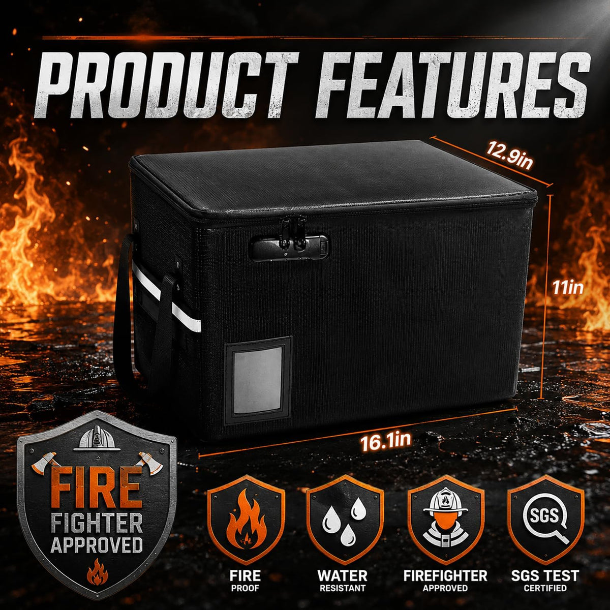 File Box with Lock 5200°F with Heat Insulated, Large Fireproof Box File Storage Organizer Anti-Static,Collapsible Fireproof Document Filing Box with Handle,Portable Home Office Safe