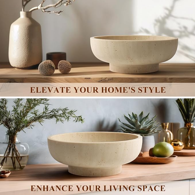 Decorative Resin Bowl, Large Fruit Bowl, Artificial Travertine Beige | Perfect