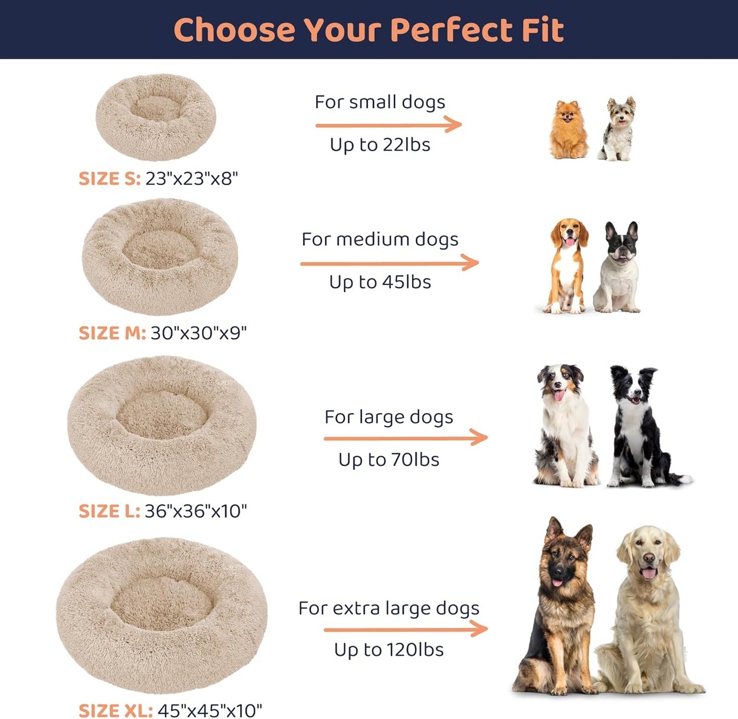 Donut Dog Bed - Premium Comfort for Anxiety Relief - Fluffy & Calming Design with Ultra-Plush Support | Cozy Round Dog Bed with Super Soft Circle Style (Size XL Beige)