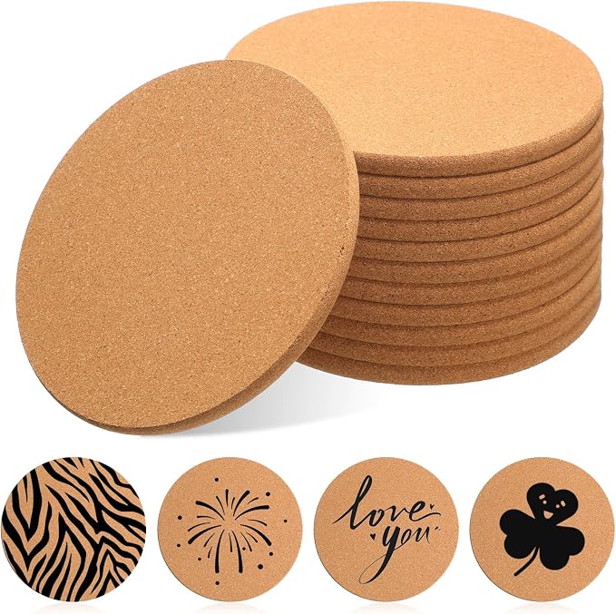 Boao 12 Pcs 6 Inch Round Absorbent Cork Coasters Wooden Cork Plant Coasters