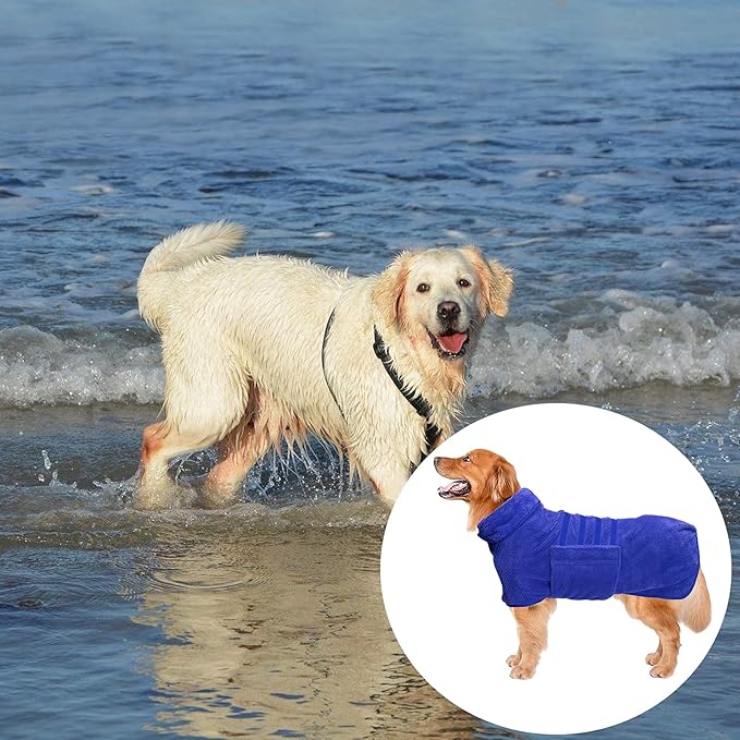 Geyecete Pineapple Grid Fast Drying Super Absorbent Dog Cat Bath Robe Towel - Blue, S