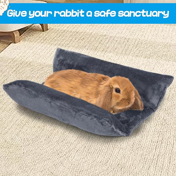 Alphatool Soft Bunny Bed - 15.7" x 14" Rabbit Bed, Warm Cuddle Cushion Plush Mat for Guinea Pig, Ferret, Small Animal - Grey