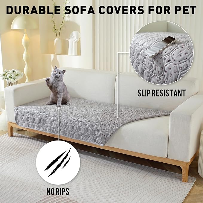 Waterproof Dog Bed Cover Non-Slip Stain Resistant pet Sofa Cushion, pet Mattress Cover Cover, Sofa Furniture Protector for Small Dogs Large Dogs and Cats (Light Gray) (82x82in)