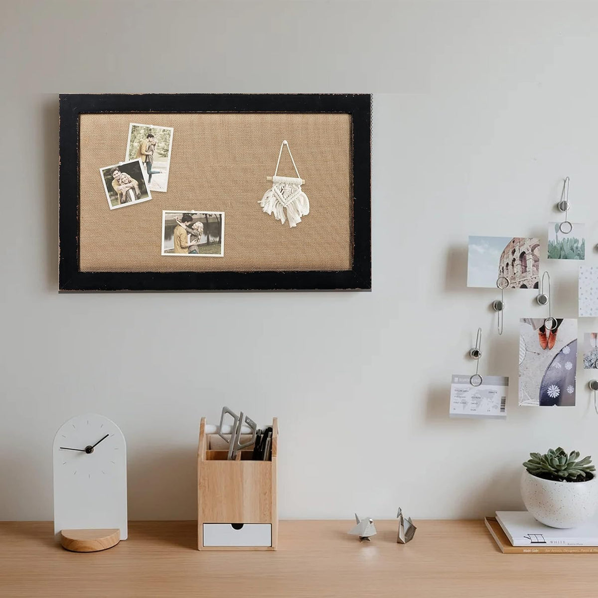 SOFE 18x29 Black Framed Bulletin Board, Fabric Pin Board Large