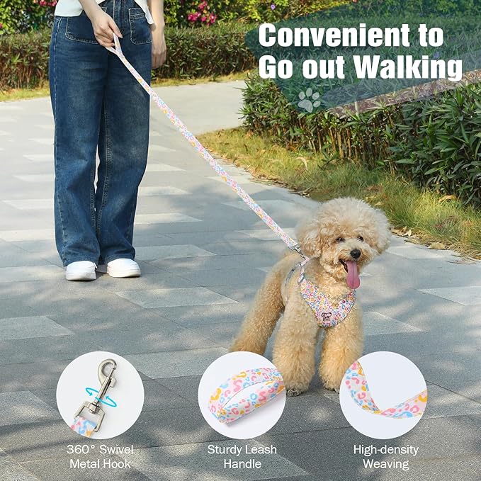 Pawaboo Small Dog Harness and Leash Set, Puppy Harness X-Frame No Pull No Choke, Dog Vest Harnesses Adjustable for Small Medium Sized Dogs,Soft Breathable Pet Harnesses, XS, Colorful Leopard