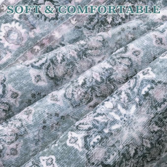 SERISSA Boho Area Rug 5x7 Blue Grey, Washable Large Rugs