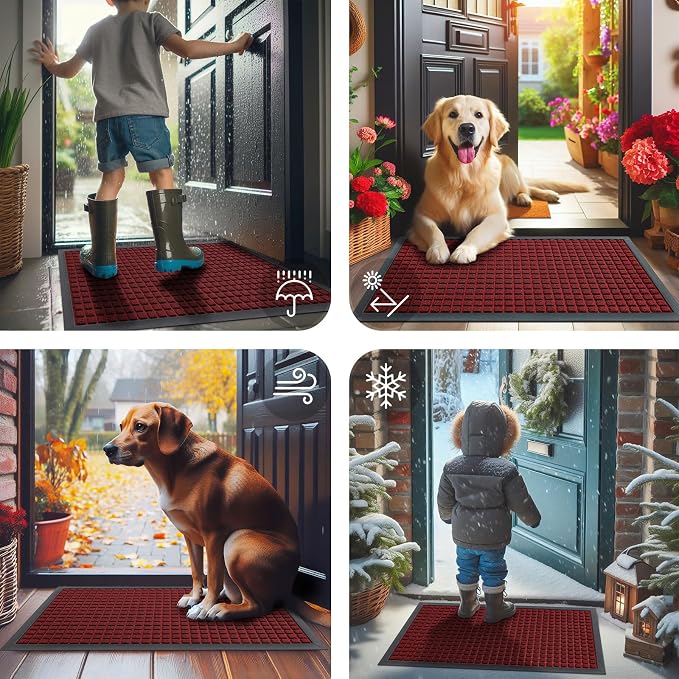 Smiry Front Door Mat Outside Entrance, Heavy Duty Natural Rubber Doormat