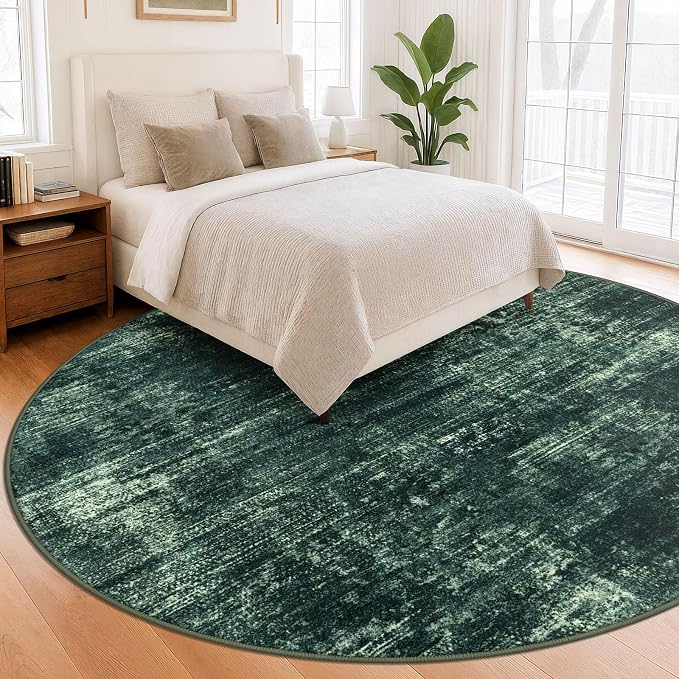 IOHOUZE Abstract Round Area Rug 8 Ft Washable Circle Rugs Large Round Rug Non