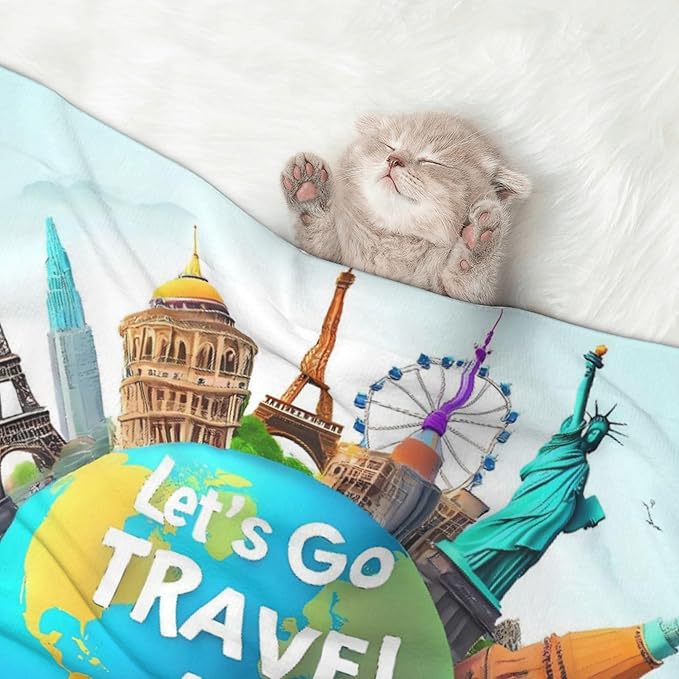 Waterproof Dog Blanket Soft Pet Blanket for Puppy Cat, Fleece Cat Throw Blankets for Furniture Bed Couch Sofa Reversible - Let's go Travel Around The World