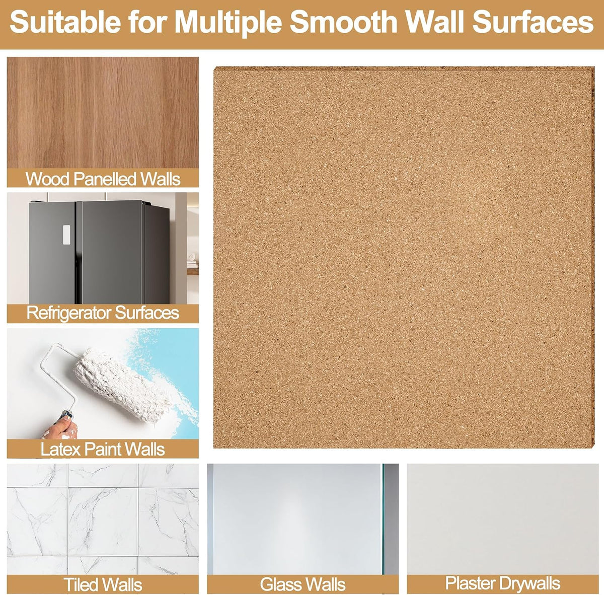 12"x12" Cork Board Tiles, 8 Pack Adhesive Square Bulletin Boards for Walls