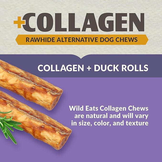 Wild Eats Collagen Chews - Stick Dog Treat for Medium & Large Dogs (10" 3ct, Real Duck) - Long Lasting, Rawhide Free, Low Fat, Grain Free Retriever Rolls