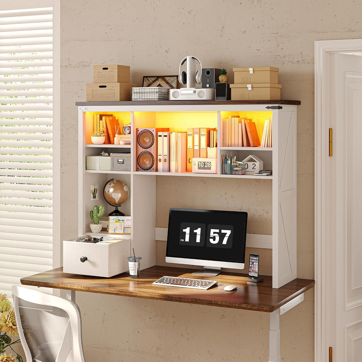 EnHomee Desktop Bookshelf, Computer Up to 27”, Adjustable Storage Shelf