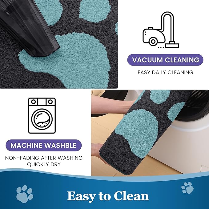 Buganda Dog Door Mat for Muddy Paws, Absorbent Dirt Trapper Washable Indoor Doormats, Non Slip Low-Profile Mud Mat for Dogs, Front Entrance Doormat for Inside Floor (36x24 Inches, Dark Grey and Blue)
