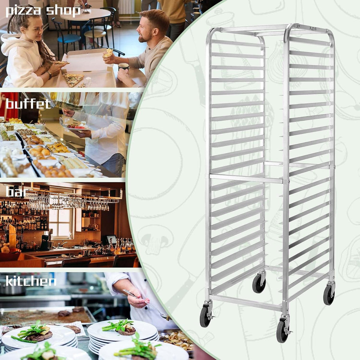 Hally Bun Pan Rack 20 Tier with Wheels Commercial Bakery Racking Aluminum