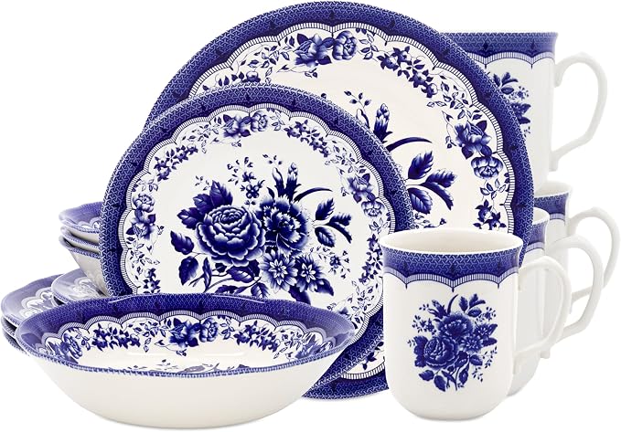 Tudor Royal 16-Piece Porcelain Round Dinnerware Set, Service