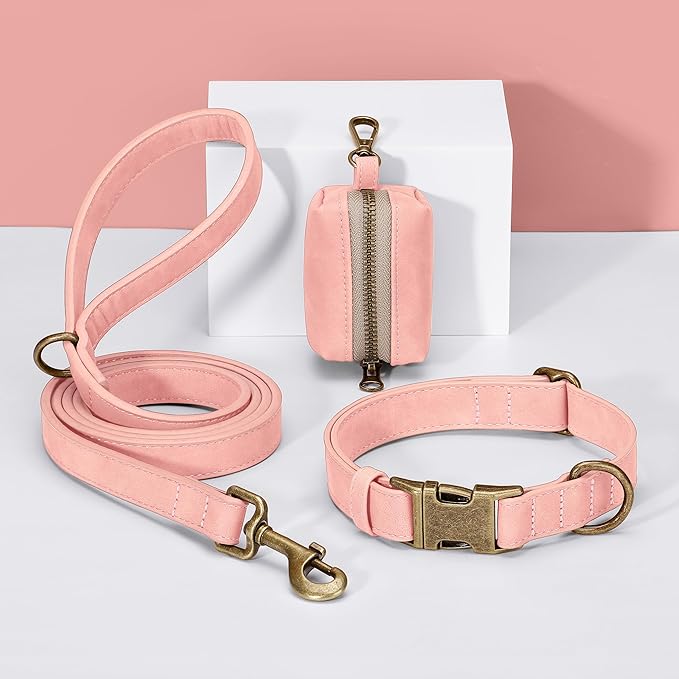 Didog Soft PU Leather Dog Collar, Stylish Quick Released Dog Collars for Small Dogs, Easy Clean Adjustable Pet Collar for Daily Walking, Pink, S Fit 10-16" Neck
