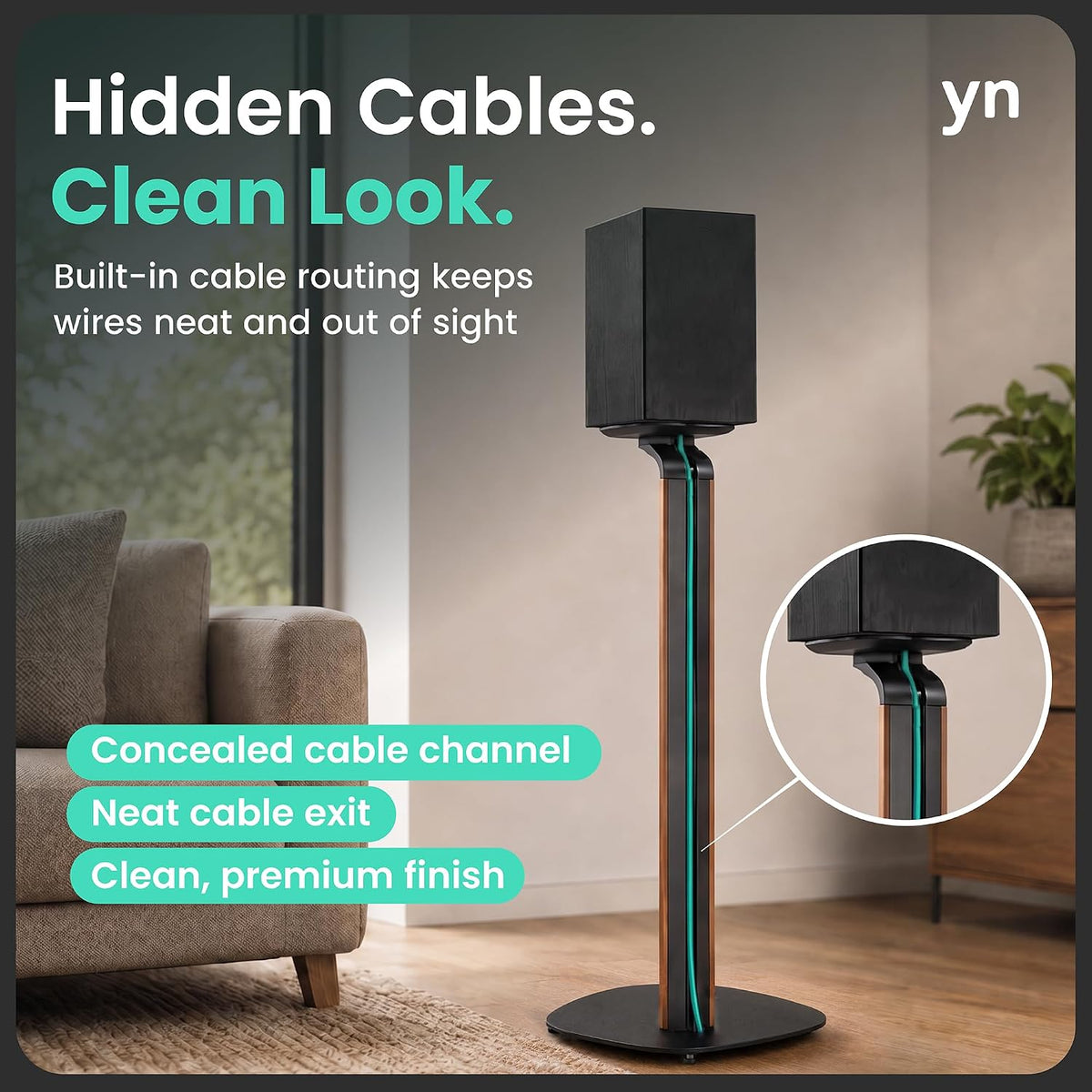 ynVISION.DESIGN Wood and Metal Speaker Stands, Pair, Black and Walnut