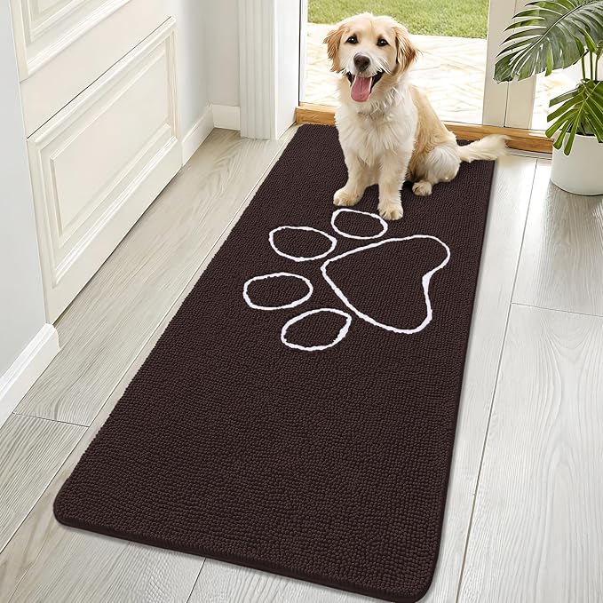 OLANLY Dog Door Mat for Muddy Paws 70x32, Paw Print Design, Absorbs Moisture