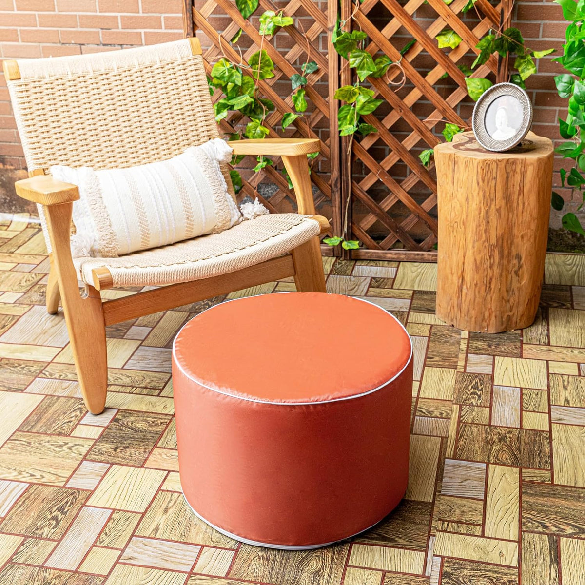 Multipurpose Outdoor Ottoman for Patio 20x14 Inches, Backyard, Additional Seating, Footrest, Side Table,Outdoor Patio Bean Bag Ottoman (Burnt Orange, Round)