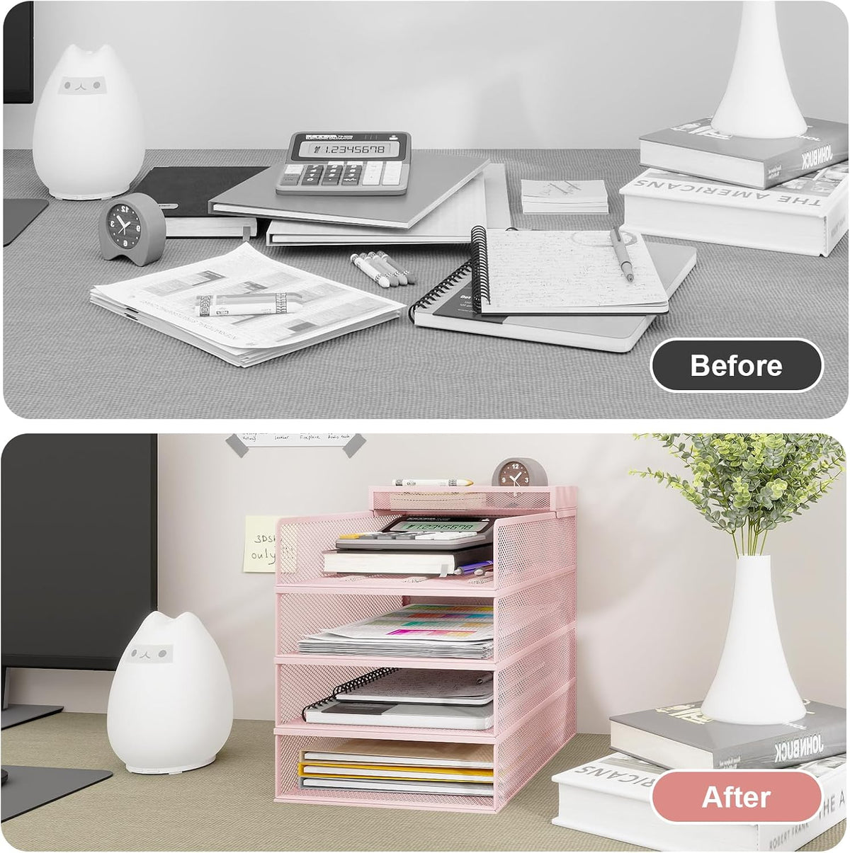 Natwind 4-Tier Stackable Metal Mesh Letter Paper Tray Organizer,Pink